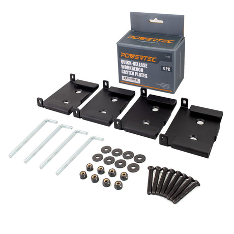 POWERTEC 71132 Quick-Release Workbench Caster Plates, 4-Pack POWERTEC