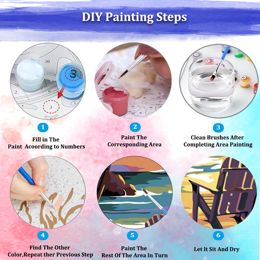 JUJUHOOD Sunset Beach Scene Framed Paint by Numbers Kit for Adults Beginner & Kids Ages 8-12, Seaside Paint by Number Without Easel, Simple Paint by Numbers for Gift Home Wall Decor (10x10Inch) JUJUHOOD