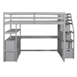 Merax Full Size Loft Bed with L-Shaped Desk, Storage Drawers, and Staircase in Grey Merax