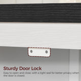 MAHANCRIS Farmhouse Nightstand with Charging Station, 24" Large End Table with Barn Door and Adjustable Storage Shelf, Square White Nightstand, Rustic Bedside Table for Bedroom, Living Room MAHANCRIS