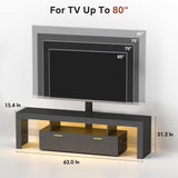 Redkey Modern TV-Stand with Mount - TV Console with 2AC Outlets - Television Stands with RGB Led Light for 70 75 80 Inch TVs - Double Cabinet - Open Glass Shelves - Pure Black Redkey