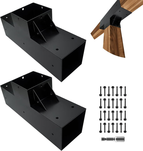 DEVALLEY 3-Way T-Shaped Pergola Brackets Kit,Woodwork Brackets with Screws for 4x4(Actual:3.5"x3.5") Wood Beams for Patio Pergola,Log Cabins,Gazebo W/Hardware (2Pack) DEVALLEY