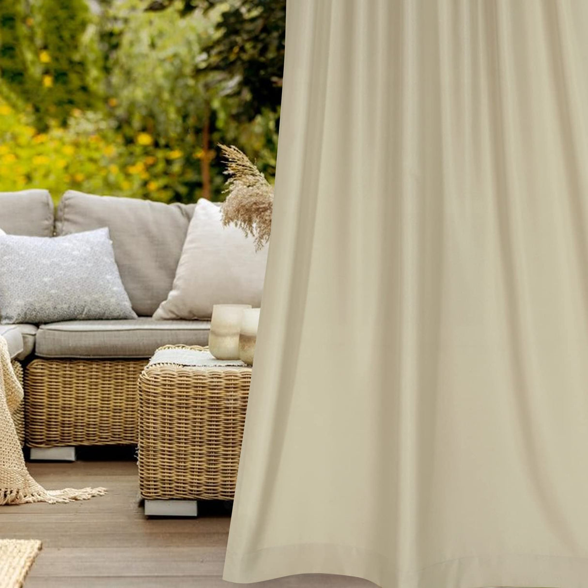 BONZER Outdoor Curtains for Patio Waterproof, Tab Top Weatherproof Outside Curtains for Porch, Pergola, Gazebo, Cabana, Pavilion, 1 Panel, 52x84 Inch, Beige BONZER