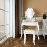 White Vanity Jewelry Makeup Dressing Table Set W/Stool 4 Drawer Mirror Wood Desk Apontus