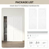 JUBEST 60"(Double 31") x80" Sliding Closet Door, K Style MDF Bypass Closet Door with Hardware Kit & Matching Fascia, Preassembled Solid Wood Slab with Water-Proof PVC Surface, Easy to Install, White JUBEST