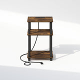 Furinno Just 3-Tier Turn-N-Tube Open Storage Nighstand, Bedside Table with USB and Type-C Charging Station, Amber Pine/Black Furinno