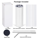 Micellwuu 50 Pack Sublimation Tumblers Bulk 20 oz Skinny Straight，Stainless Steel Sublimation Blanks Skinny Tumbler Cups White, Individually Boxed Micellwuu