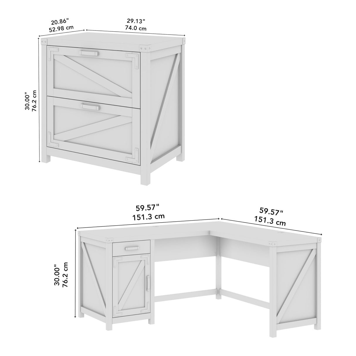 Bush Furniture Grove L Shaped Desk with 2 Drawer Lateral File Cabinet, 60W, Cottage White Bush Business Furniture