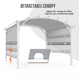 EAGLE PEAK 11.4x11.4 Outdoor Pergola with Retractable Textilene Sun Shade Top, Wood Looking Steel Frame Arch Patio Pergola, Gry EAGLE PEAK