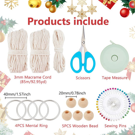 ACRNIGHEET Snowflake Christmas Macrame Kit 4PCS Boho Wall Hanging Decoration for Winter DIY Snow Macrame Kit for Adults Beginners with Step by Step Instructions ACRNIGHEET