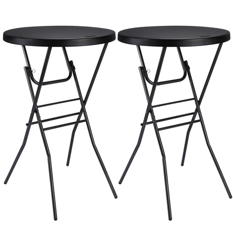 Byliable Cocktail Table 28in Folding Round High Top Indoor Outdoor with Removable Legs, Tall Bistro Foldable Bar Height Table for Parties, Patio, Backyard, Dining Room, Events, Black- 2PCS Byliable