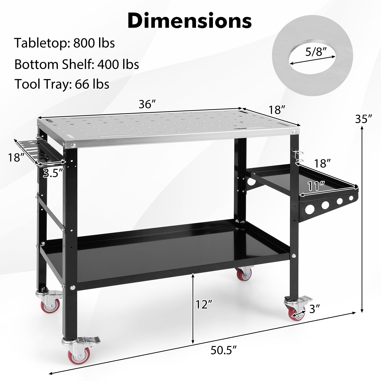 Toolsempire Welding Table, 1200 lbs Load Capacity Welding Workbench Table with Tool Rack & Tray, 5/8” Fixture Holes, Bottom Shelf, Portable Welding Cart with 4 Lockable Wheels for Welding, Sa - WoodArtSupply