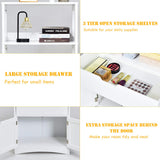 Tangkula Bathroom Floor Cabinet with Drawer, 2 Open Shelves and Door Cupboard, Multipurpose Free Standing Storage Cabinet for Bathroom Kitchen Living Room, 24 x 13 x 48 inch (White) Tangkula