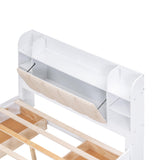P PURLOVE Queen Storage Bed Frame with Upholstered Headboard, Shelves and 4 Drawers in White P PURLOVE