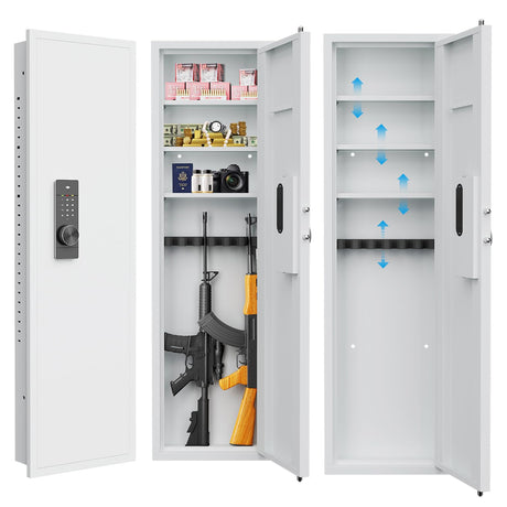 53" In-Wall Hidden 5-6 Gun Safe | Password Touch Panel Digital Lock | Adjustable Shelves & Gun Stock | Heavy Duty Steel Security Cabinet | Firearm Valuables Storage Gareinwuds