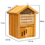 Mason Bee House - Wax Coated Waterproof Hotel for The Garden, Natural Handmade Wooden Home, Attracts Peaceful Pollinators, Native Habitat POLLIBEE
