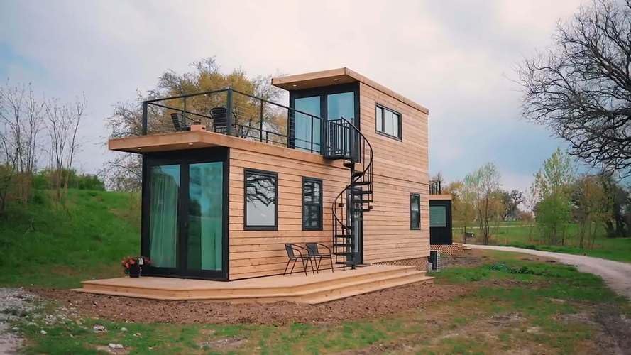 20ft x 10ft 3 Room Double Story Prefab Container House Luxury Tiny Homes to Live in for Adults Mini Mobile Modular Guest Homes kit with Stair Terrace guardrail - WoodArtSupply