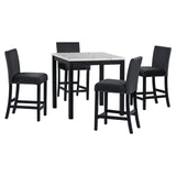 5 Piece Counter Height Dining Table Set with Square Faux Marble Table and 4 Upholstered Chairs, Solid Wood Kitchen Dining Table Set for Small Spaces, Family Kitchen and Dining Room.(Black) Bellemave