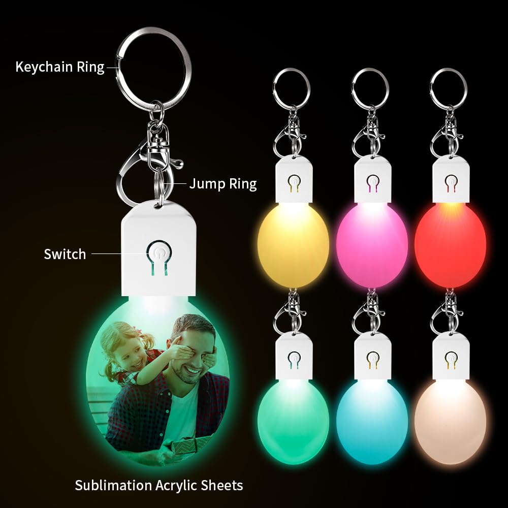 PYD Life 12 Pack Sublimation LED Keychains Acrylic Blanks Oval White 2.6" x 1.9",1/6" Thick(4 mm) Light Up 7 Colors Sublimation Night Light Blanks PYD Life