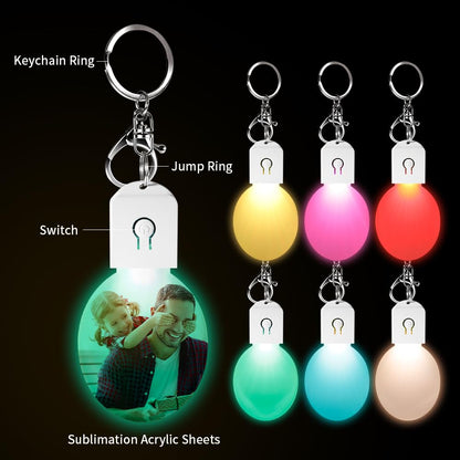 PYD Life 12 Pack Sublimation LED Keychains Acrylic Blanks Oval White 2.6" x 1.9",1/6" Thick(4 mm) Light Up 7 Colors Sublimation Night Light Blanks