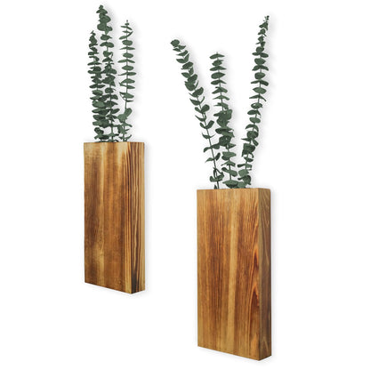 YYDBIAP Wood Wall Planter 2 Pack Indoor Plants Holder for Artificial Dried Flowers and Decorative Greenery, Modern Wooden Pocket Vase for Bedroom, Living Room, Bathroom,Wood Wall Decor (Brown - WoodArtSupply