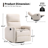 HAOMARKETS Swivel Rocker Recliner Chair, Manual Faux Leather Glider Rocking Recliners for Adults, 360° Swivel Nursery Reclining Sofa with Padded Backrest for Living Room, White HAOMARKETS