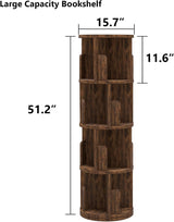 Breezestival 360° Rotating Bookcase, Small Corner Bookcase with a Footprint, Free Standing Bookshelf (4 Tier, Dark Brown) Breezestival