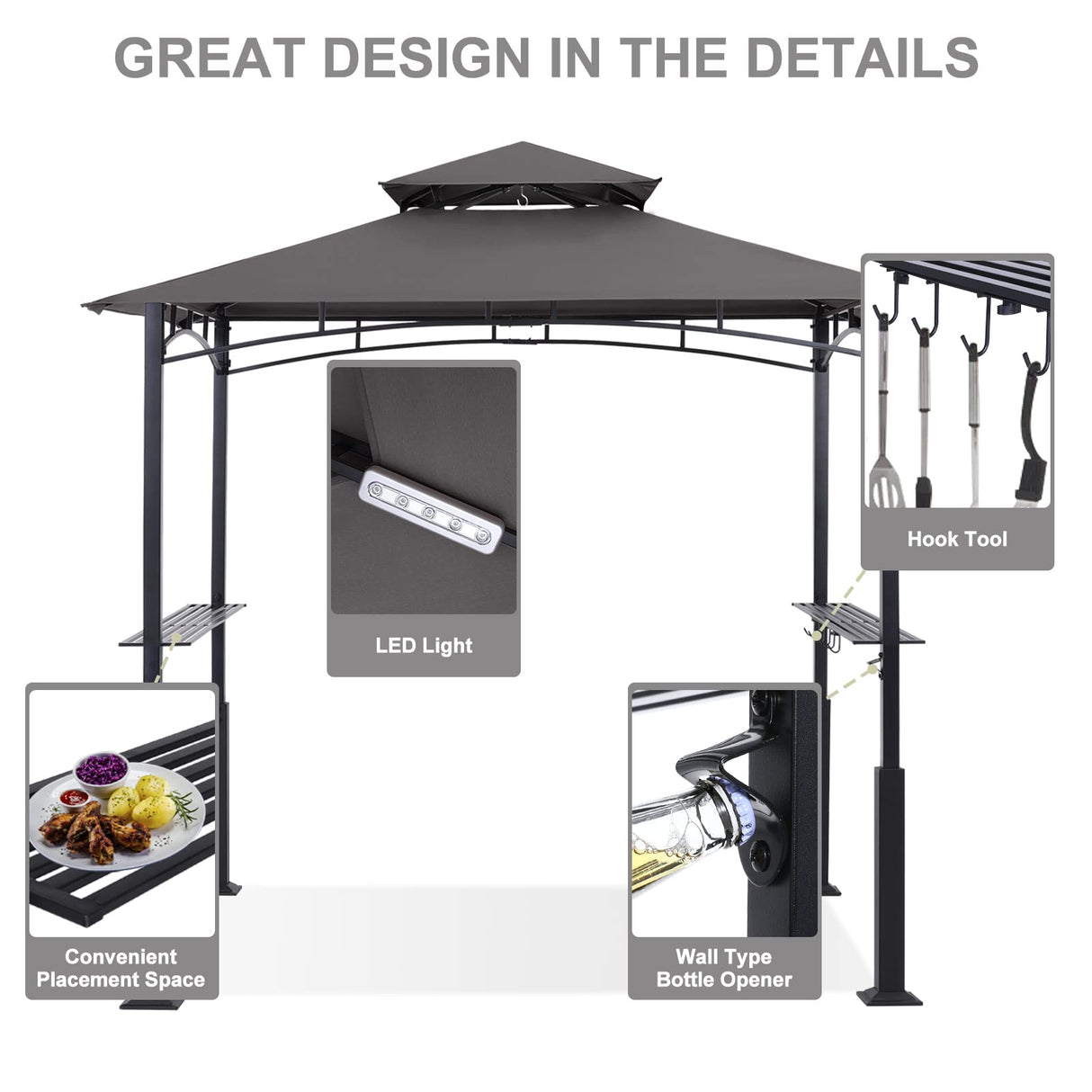 ABCCANOPY 8'x 5' Grill Gazebo Canopy - Outdoor BBQ Gazebo Shelter with LED Light, Patio Canopy Tent for Barbecue and Picnic (Dark Gray) ABCCANOPY