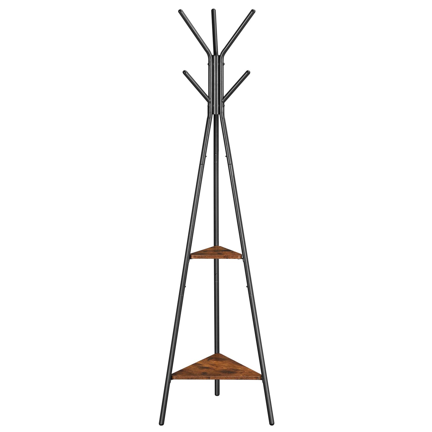 VASAGLE Coat Rack Freestanding, Coat Hanger Stand, Hall Tree with 2 Shelves, for Clothes, Hat, Bag, Industrial Style, Rustic Brown and Black URCR16BX - WoodArtSupply