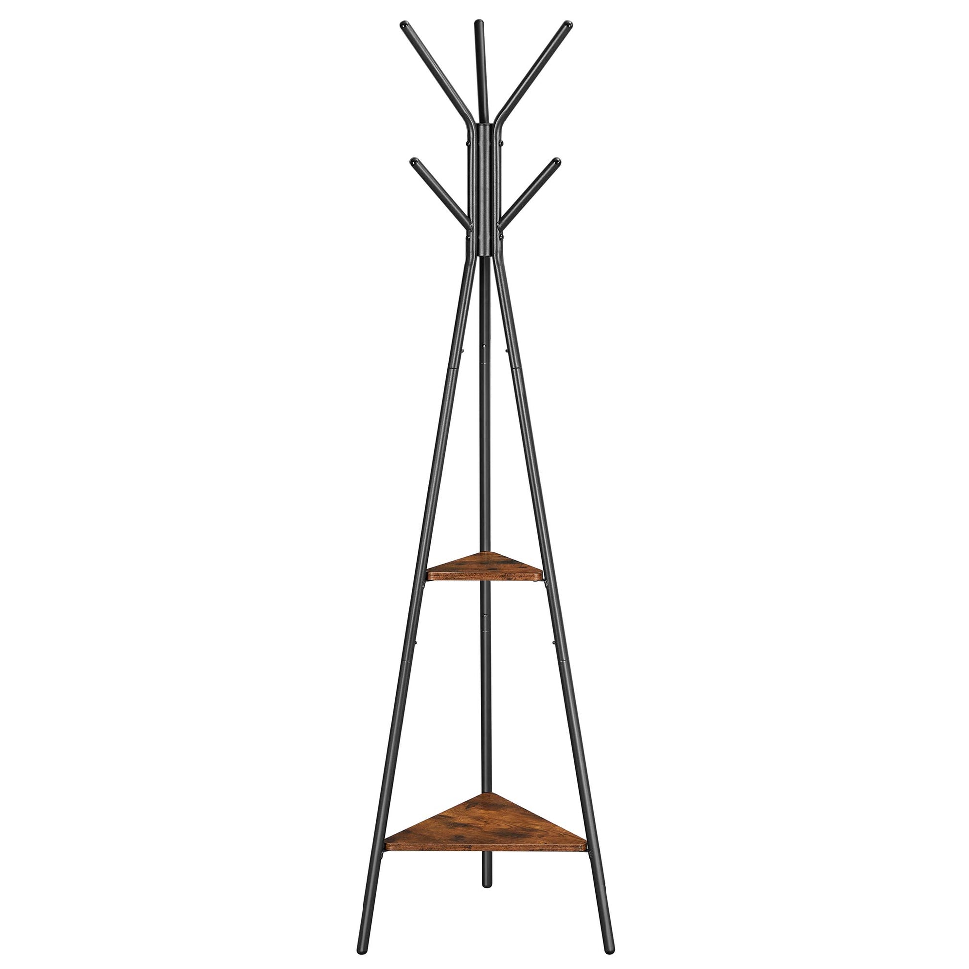 VASAGLE Coat Rack Freestanding, Coat Hanger Stand, Hall Tree with 2 Shelves, for Clothes, Hat, Bag, Industrial Style, Rustic Brown and Black URCR16BX - WoodArtSupply