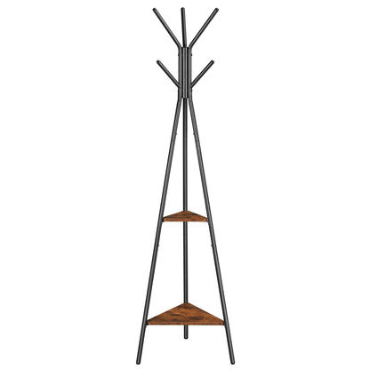 VASAGLE Coat Rack Freestanding, Coat Hanger Stand, Hall Tree with 2 Shelves, for Clothes, Hat, Bag, Industrial Style, Rustic Brown and Black URCR16BX - WoodArtSupply