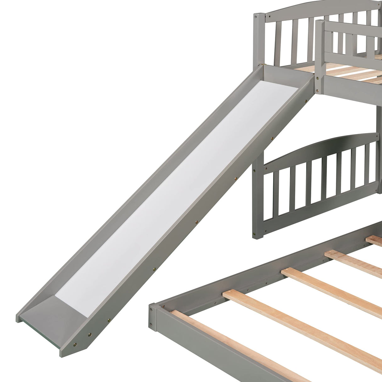Morhome Twin Over Twin Bunk Bed with Slide - Low Floor Design, Safety Guardrails, and Sturdy Pine Wood Frame Morhome