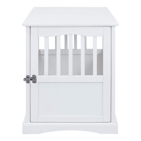 Casual Home Wooden Decorative Indoor Kennel Dog Crate End Table Night Stand Furniture with Lockable Gate for Medium Pets Up to 25 Pounds, White Casual Home