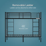 VINGLI Bunk Bed Twin Over Twin for Kids, Teens & Adults Bunk Bed with Stairs & Flat Rungs, Heavy Duty Metal Slats, No Box Spring Needed, Black VINGLI