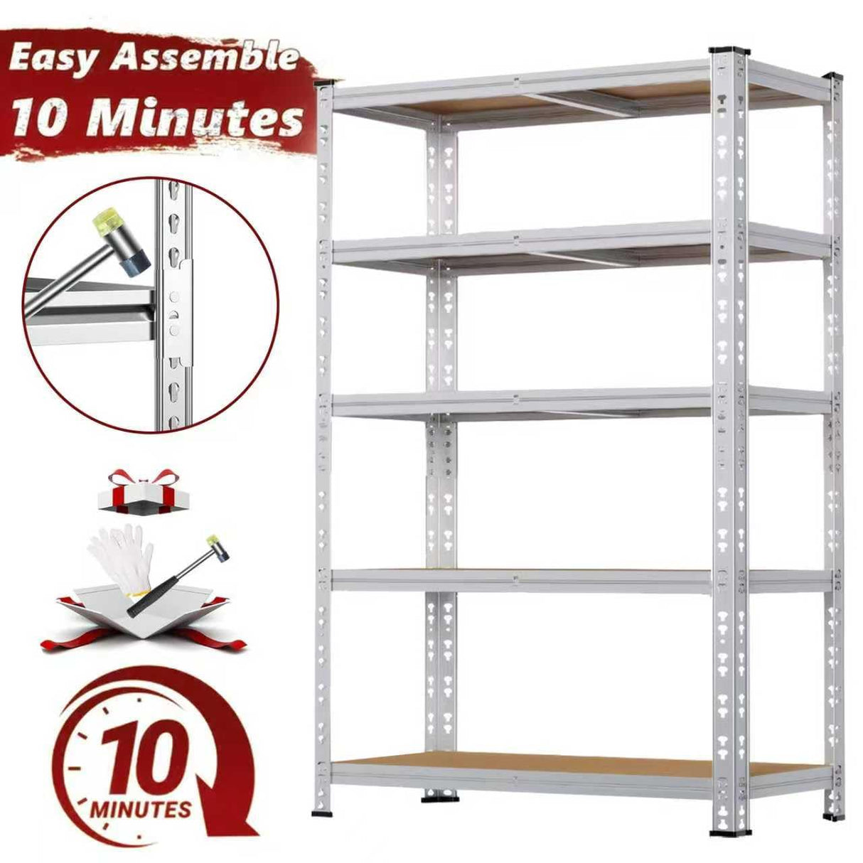 ZEUKMXOO 2200LBS Garage Storage Shelving Unit, 59" H 5-Tier Heavy Duty Storage Shelves, Adjustable Utility Shelf, Metal Rack for Basment Pantry Closet, Garage ZEUKMXOO