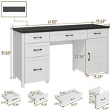 Farmhouse 61'' Executive Desk with 5 Drawers, Rustic Office Desk Computer Desk with Charging Station, File Drawers and Storage Cabinet, Wood Workstation for Home Office and Study.(Black Top) Vabches