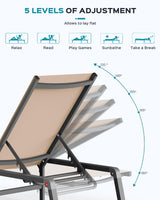 Patio Chaise Lounge Chair, Foldable Lounge Chair for Outside, Aluminum Chairs Set of 2 with 5 Adjustable Backrest, Outdoor Pool Lounger for Poolside, Lawn, Deck, Khaki Ciokea