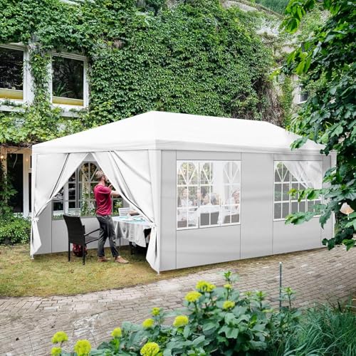 10x20 FT Party Tent, Outdoor Wedding Tents for Parties, Canopy Event Tent with 6 Removable Sidewalls, Waterproof Gazebo Shelter for Birthday Parties, Weddings, BBQs & Events (10X20FT-6Sides White) YYANDC