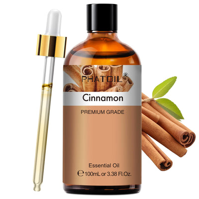 PHATOIL Cinnamon Essential Oil - Pure Essential Oil for Aromatherapy, Home Cleaning, Skin Care, and Home Freshening, DIY Candle & Soap Making 3.38 Fl Oz