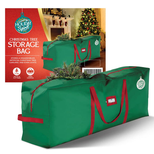 HOLIDAY SPIRIT Christmas Tree Storage Bag - Heavy-Duty Tree Bag with Durable Reinforced Handles & Zipper, Waterproof Storage Bag Protects from Moisture & Dust (Fits a 7.5FT Tree, Green)