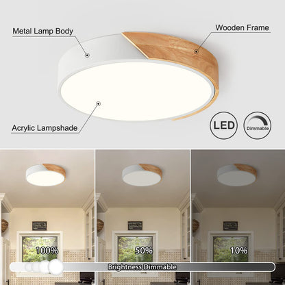 Vikaey Modern Dimmable LED Ceiling Light, Minimalist Wood Style 5CCT 2700K-6000K Flush Mount Ceiling Light Fixture, Round Lighting Lamp for Bedroom, Laundry Room, Hallway, Entryway, White（11. - WoodArtSupply