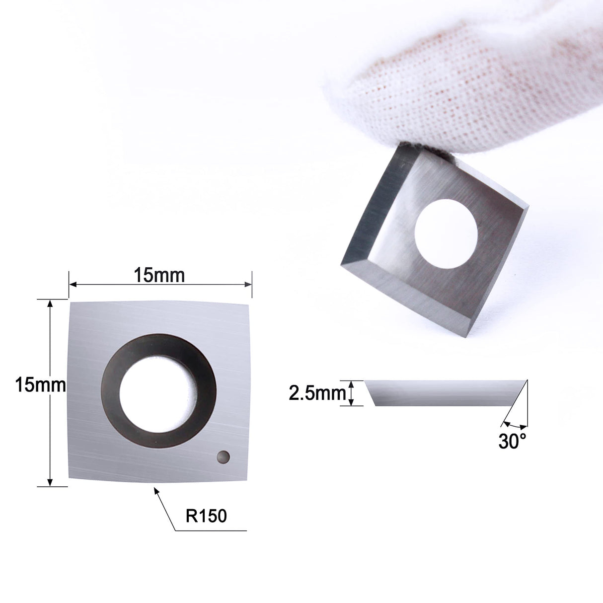 TJATSE 15 x15 x2.5mm-R150 Carbide Inserts Cutter Knives for Spiral Helical Cutterhead Woodworking, Fit for JET Dewalt DW735 WUDAHUA Various Spiral TJATSE