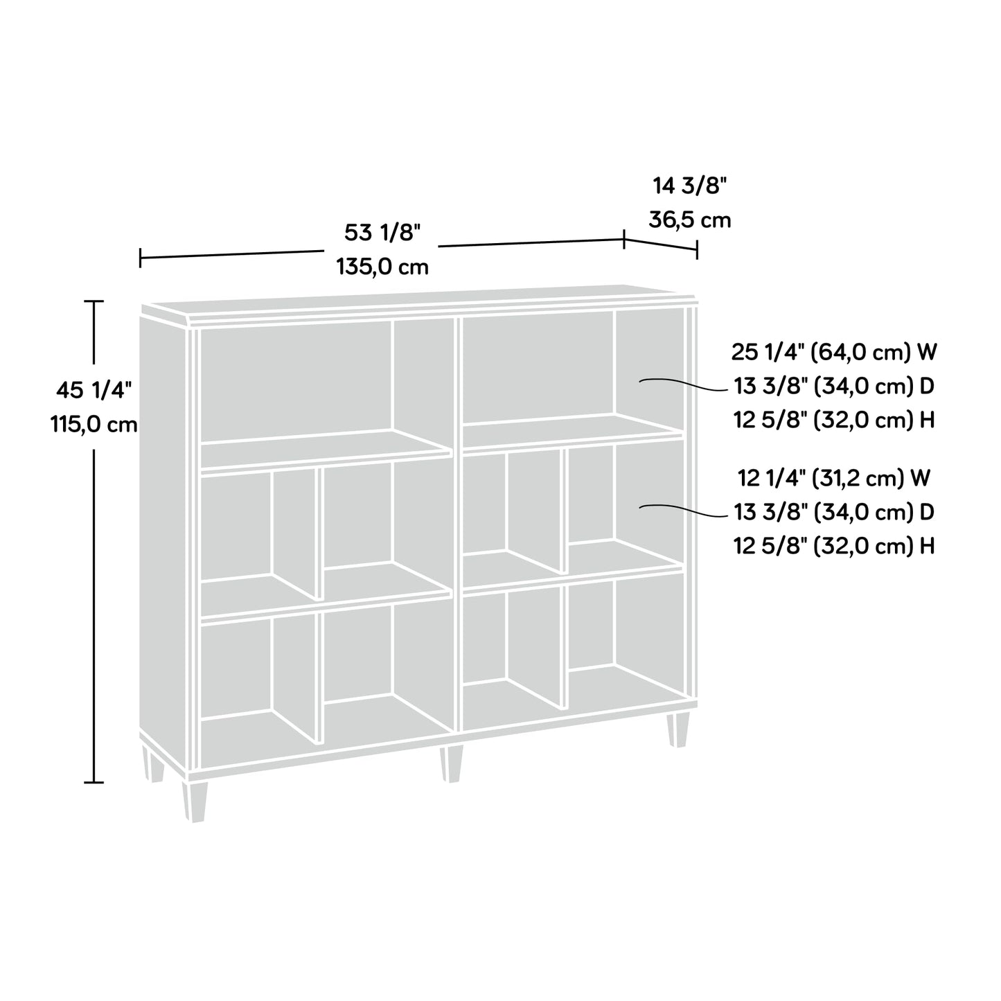 Sauder Willow Place Grand Walnut Cubby Display Bookcase - WoodArtSupply