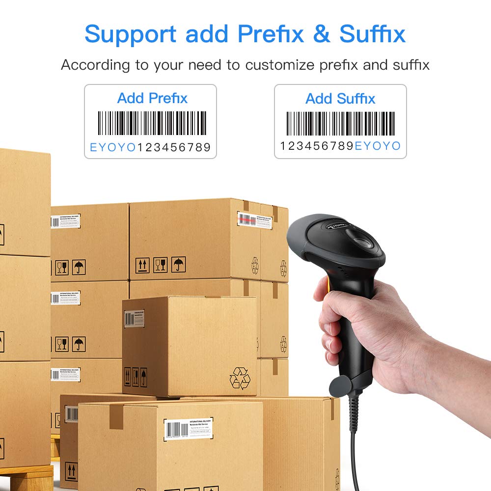 Eyoyo EYH2 Handheld USB 2D Barcode Scanner, Wired Automatic QR Code Scanner PDF417 Data Matrix Bar Code Reader with Long USB Cable for POS Mobile Payment, Convenience Store, Supermarket, Warehouse Eyoyo