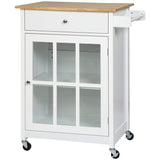 HOMCOM 27" Rolling Kitchen Island Cart with Drawer and Glass Door Cabinet, Kitchen Trolley with Adjustable Shelf and Towel Rack, White HOMCOM