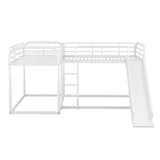 Harper & Bright Designs L-Shaped Metal Quad Bunk Beds Full and Twin Size with Slide and Short Ladder, Metal Bunk Bed Frame w/Safety Guardrail for 4 Kids Teens, White Harper & Bright Designs