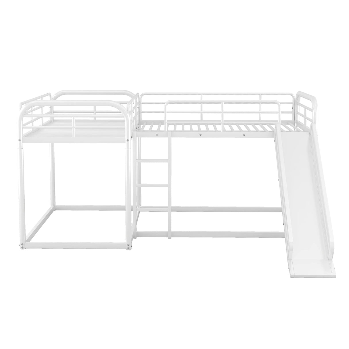 Harper & Bright Designs L Shaped Bunk Bed for 4, Quad Bunk Bed with Slide, Twin/Twin & Full/Full Bunk Bed, Metal Floor Bunk Bed Frame for Kids Teens Girls Boys, No Box Spring Needed (White) Harper & Bright Designs
