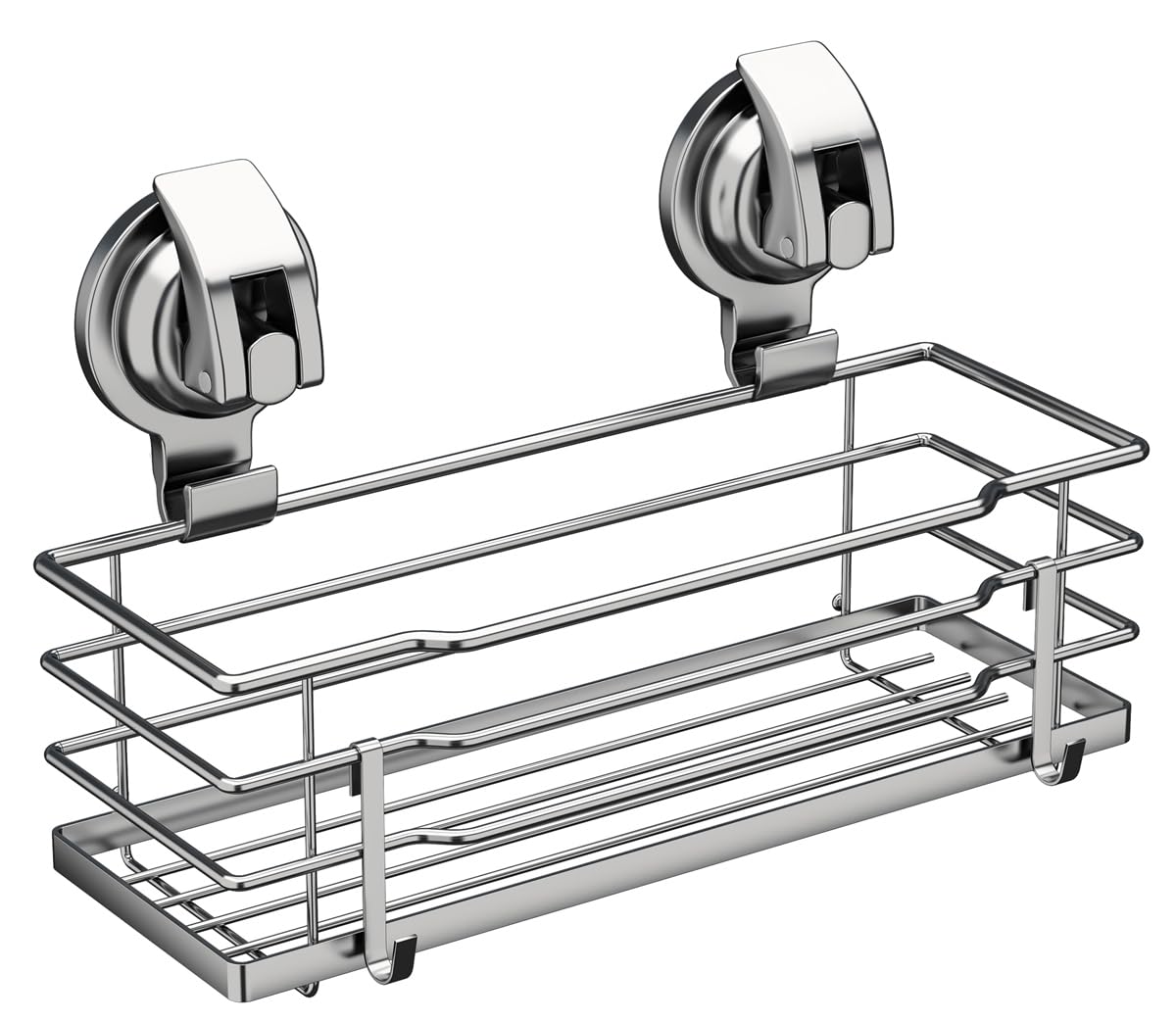 TESOT Suction Cup Shower Caddy, Shower Shelf Soap Dish with Hooks for Razor, Sponge, Rust Proof 304 Stainless Steel, Silver TESOT