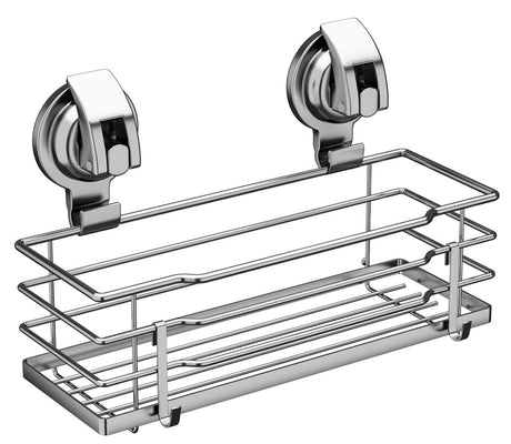 TESOT Suction Cup Shower Caddy, Shower Shelf Soap Dish with Hooks for Razor, Sponge, Rust Proof 304 Stainless Steel, Silver TESOT
