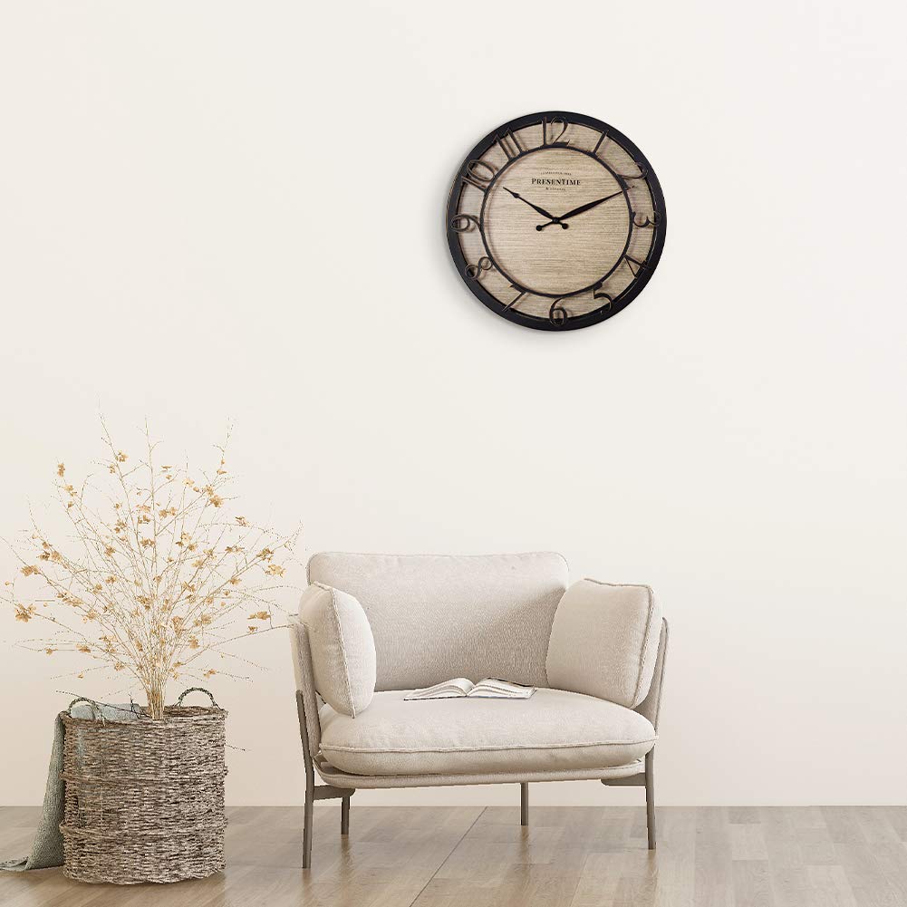 Presentime & Co 13" Farmhouse Series Wall Clock, Quartz Movement, Shiplap Style,Raised 3D Arabic Numeral, Oil Rubbed Bronze Presentime